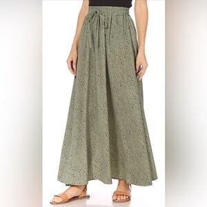Simlu Green With Black Dots Print Maxi Skirt